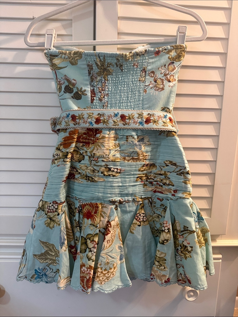HEMANT & NANDITA Strapless Light Blue Floral Dress with Belt - Picture 2 of 9
